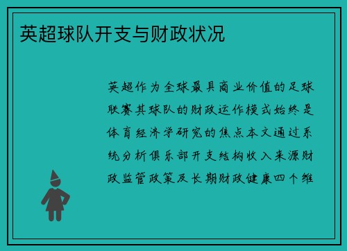 英超球队开支与财政状况
